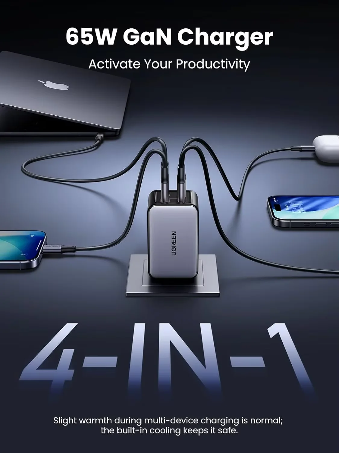 UGREEN Nexode 65W GaN充電器 ポート配置詳細