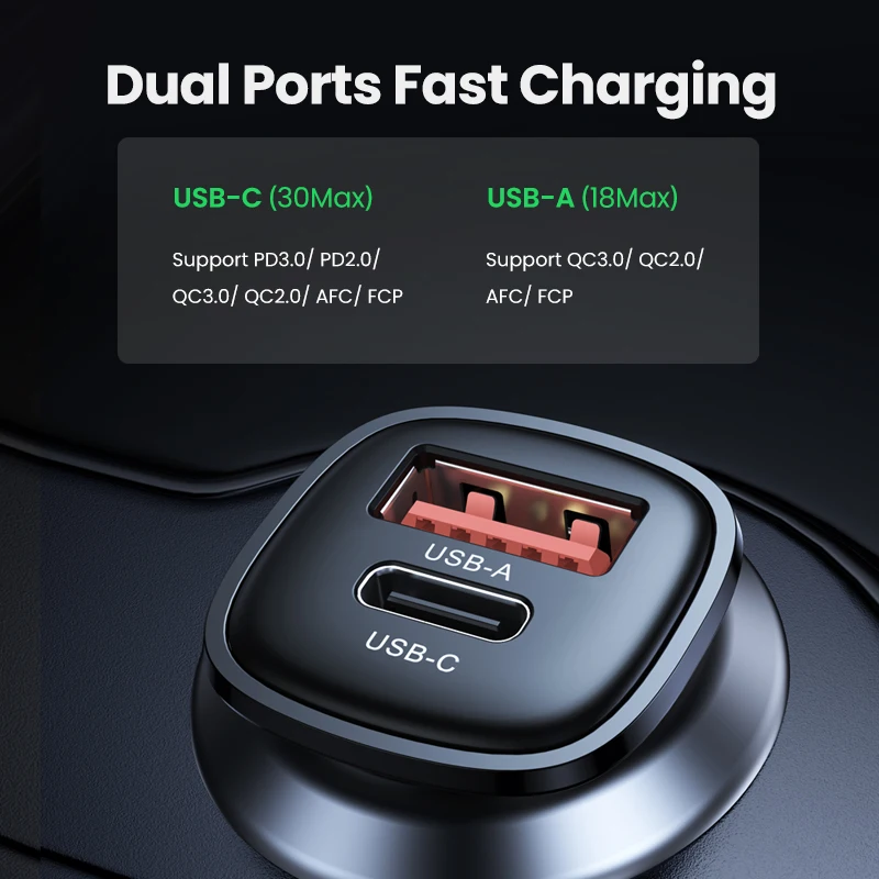 UGREEN カーチャージャー 30W 差し込みイメージ