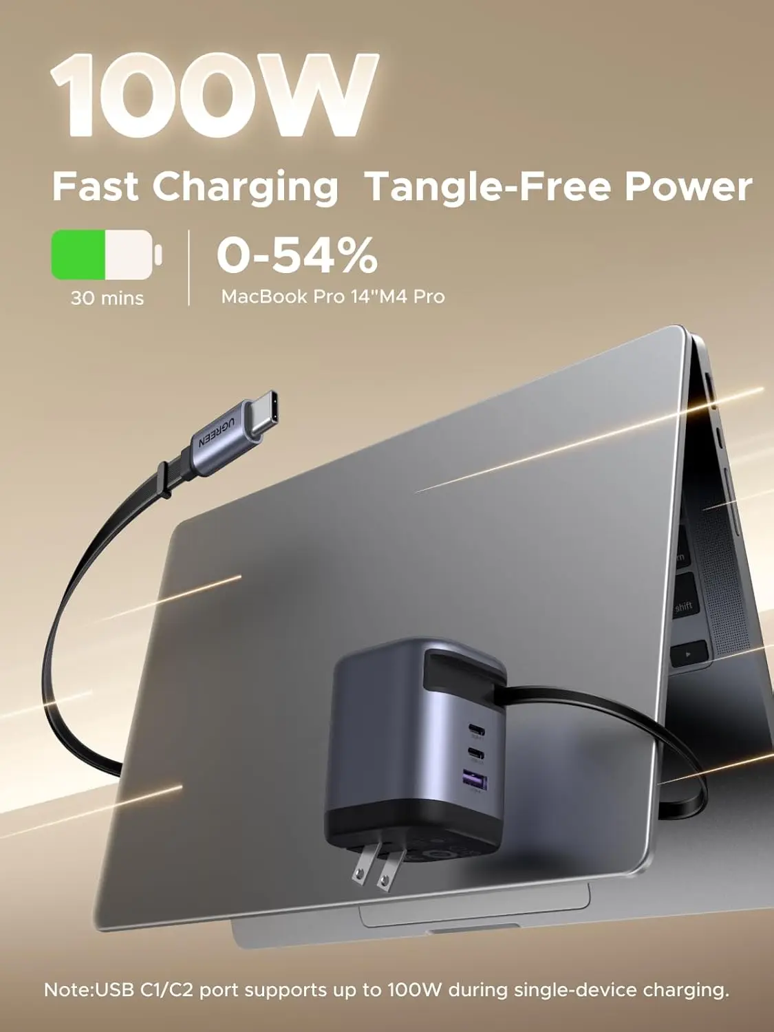UGREEN Nexode 100W GaN充電器 使用イメージ