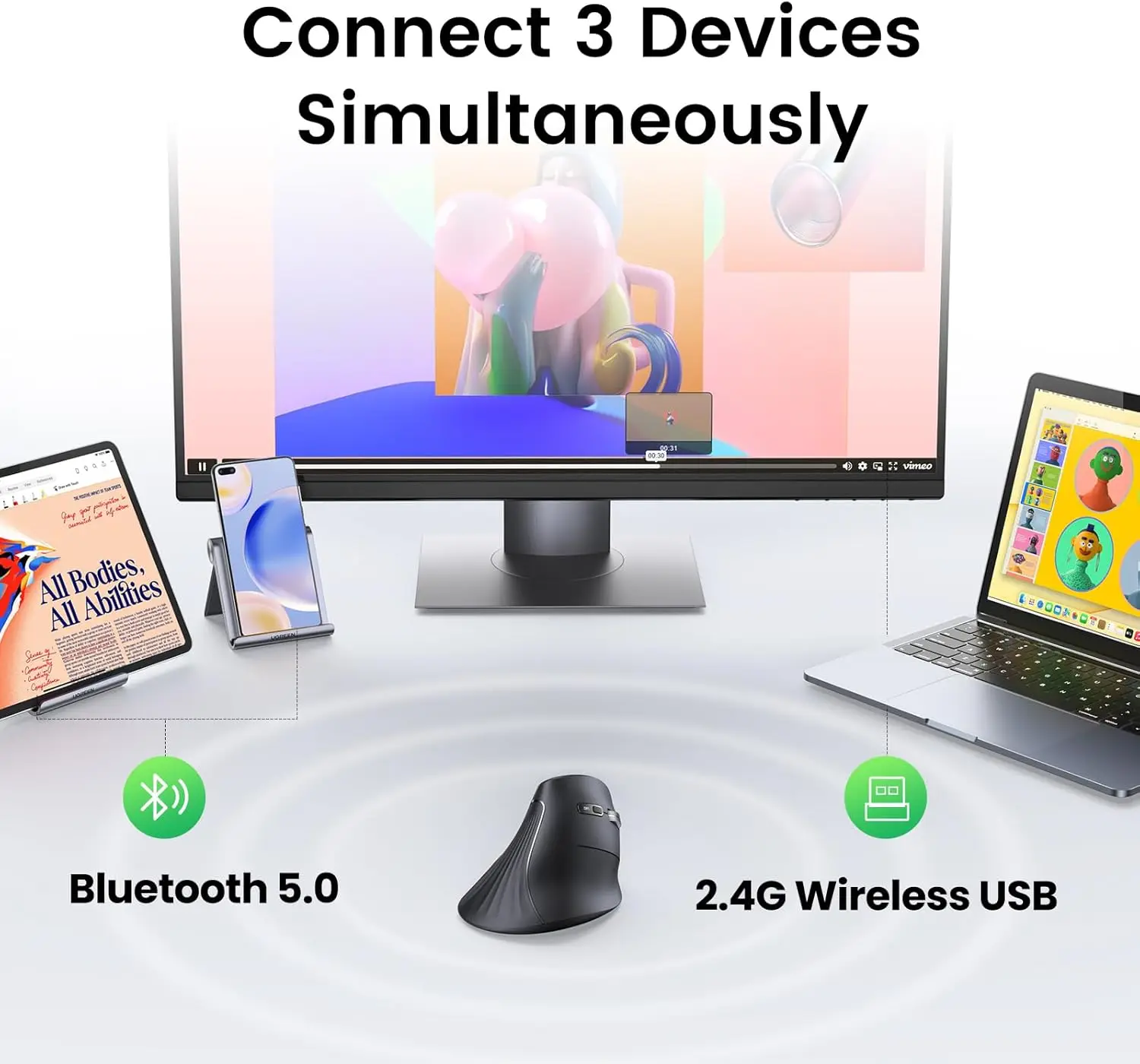 UGREEN Vertical Wireless Mouse 握り方イメージ