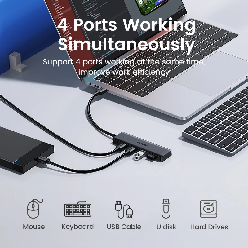 UGREEN USB3.0 ハブ 4ポート 装着イメージ