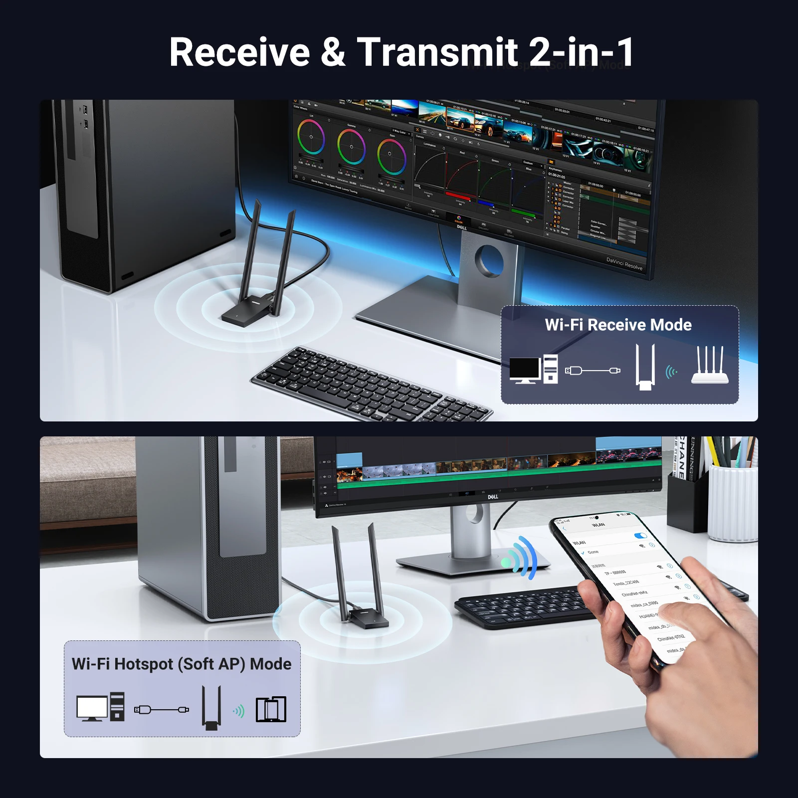 UGREEN AX1800 WiFi6 アダプター 装着イメージ